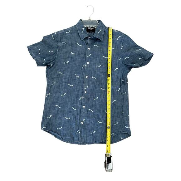 Bonobos Chambray Skeleton Fish Print Men's Button Shirt Size Medium Slim Fit - Picture 4 of 8